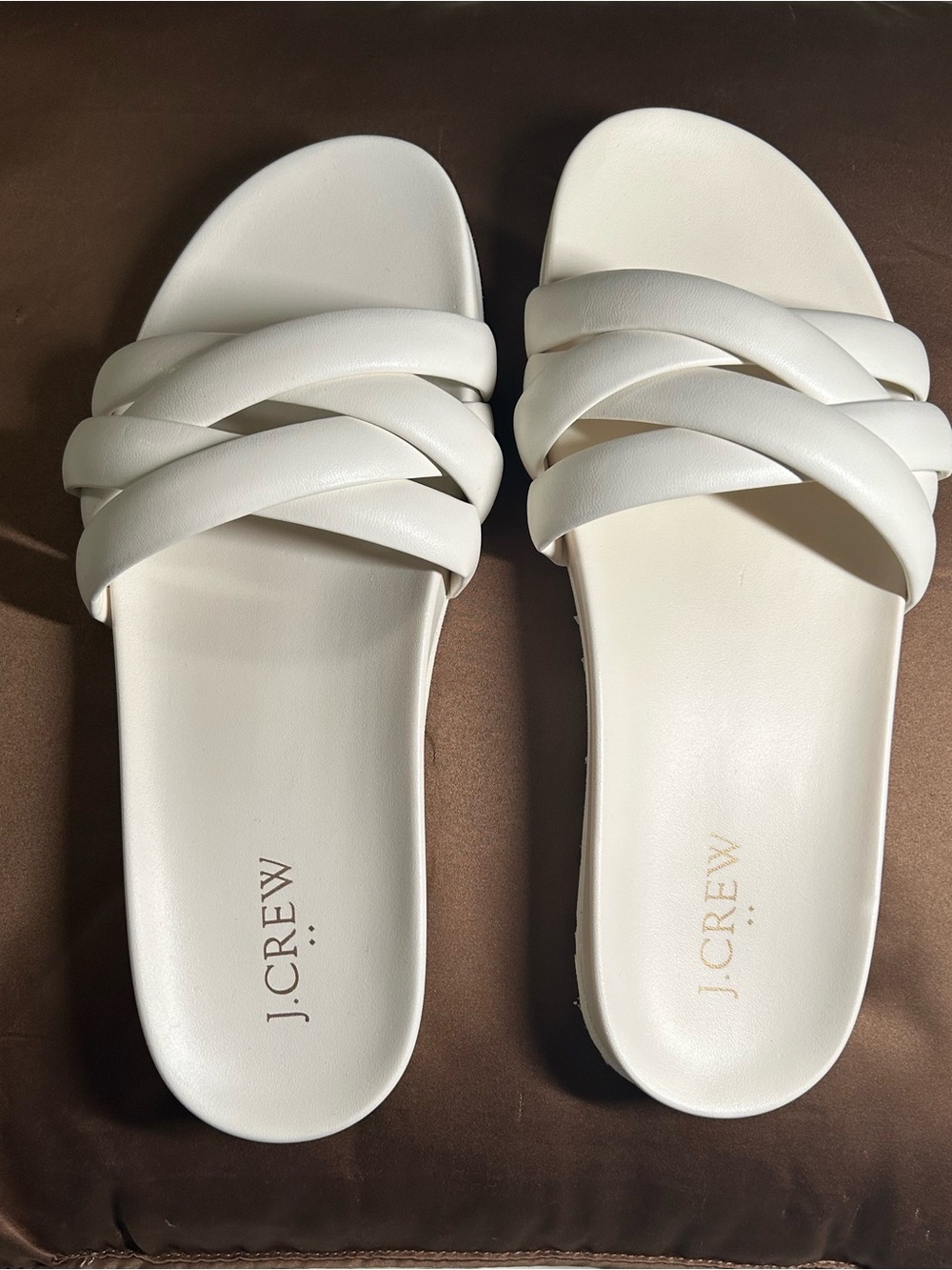J. Crew White Braided Strap Slide Sandals